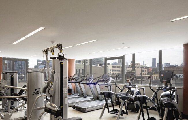 fitness equipment in fitness center at 27 on 27th, Long Island City, NY