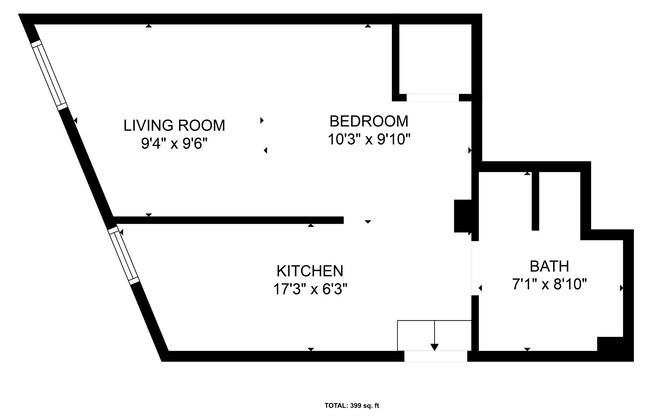 Studio, 1 bath, 399 sqft, $2,070, Unit 2