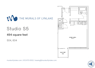 Studio, 1 bath, 494 sqft, $1,380