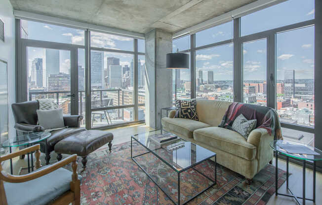 Corner Living Room with City View