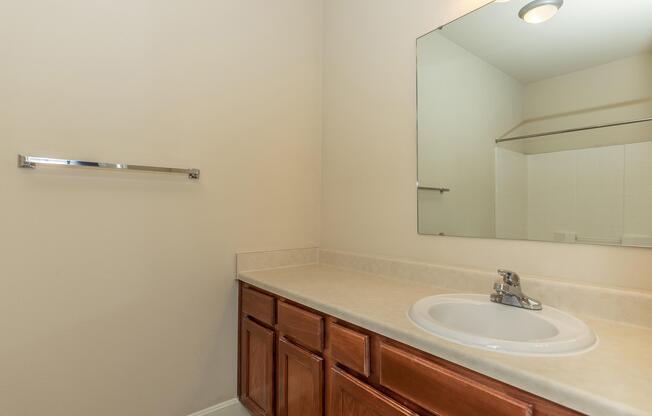 a double sink and large mirror