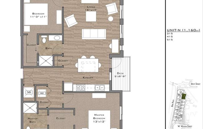 2 beds, 2 baths, 1,160 sqft, $2,915, Unit 415