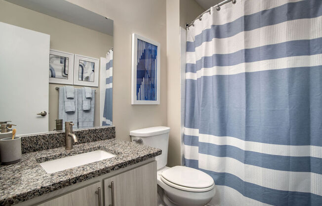 Renovated bathroom with updated vanity at Elme Manassas, Manassas, VA, 20109