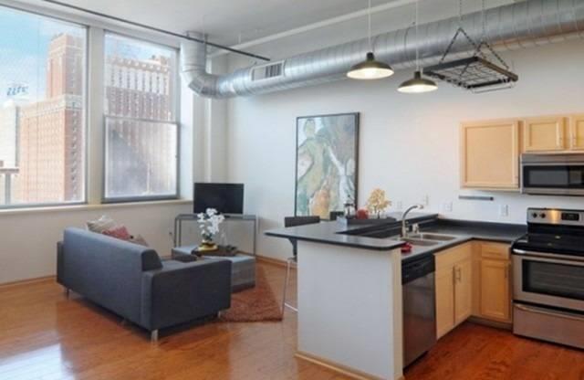 Ceiling lights and cabinets in kitchen at Boston Lofts, Wisconsin