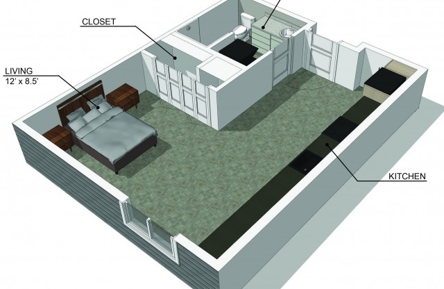 Studio, 1 bath, 496 sqft, $960