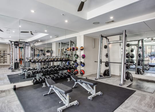 Free weight training area at The Monterey by Windsor, 75204, Dallas