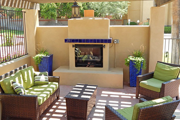 Huge Outdoor Brick Fireplace at River Point Apartments, Arizona, 85712