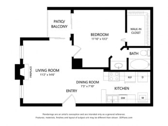 1 bed, 1 bath, 676 sqft, $970