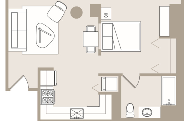 1 bed, 1 bath, 589 sqft, $2,640