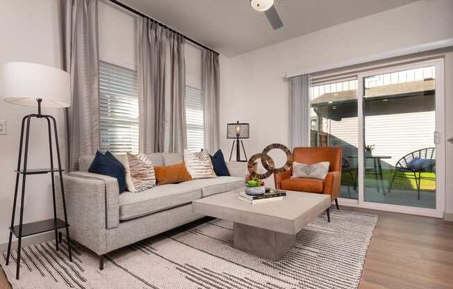 a living room with a couch and a coffee table