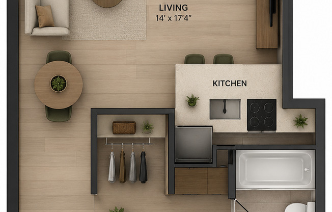 Studio, 1 bath, 451 sqft, $1,164, Unit 1-0606