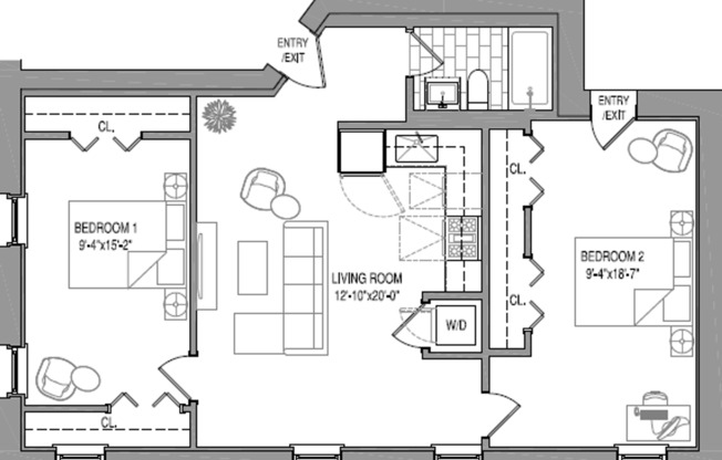 2 beds, 1 bath, 719 sqft, $2,495, Unit 843-GB