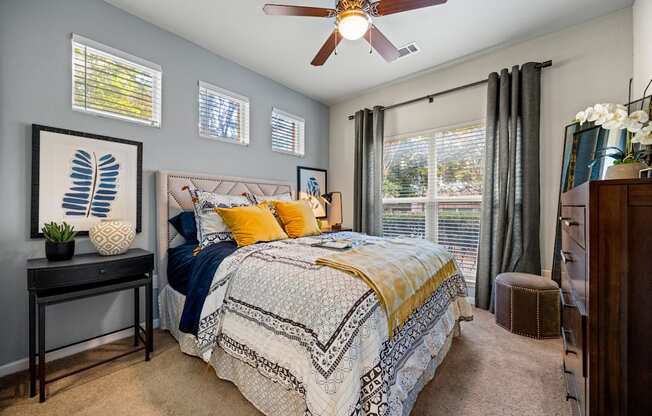 Bedroom With Ceiling Fan at Bridge at Southpark Meadows, Austin, 78748
