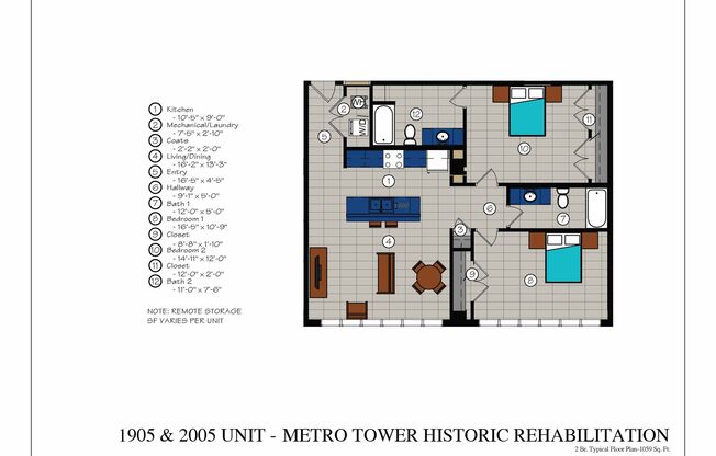 2 beds, 2 baths, 1,098 sqft, $990, Unit 403