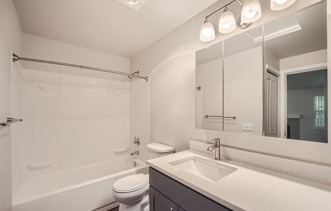 A typical bathroom at Bellwether Apartments in Olympia, Washington
