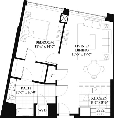 1 bed, 1 bath, 826 sqft, $3,600, Unit 611