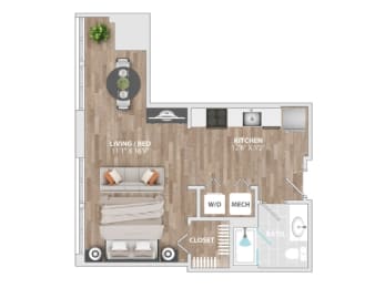 Studio, 1 bath, 490 sqft, $1,962