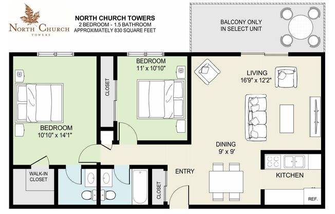 2 beds, 1.5 baths, 830 sqft, $1,200, Unit 1-113