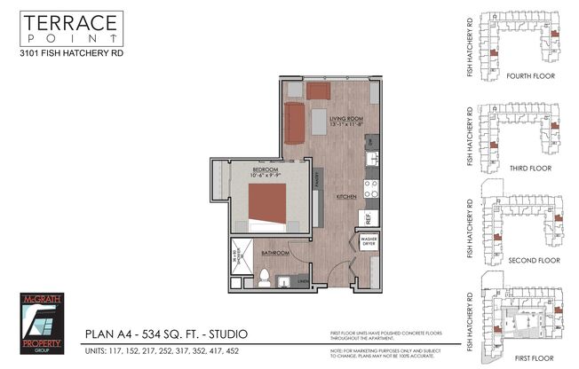 1 bed, 1 bath, 534 sqft, $1,390, Unit 117