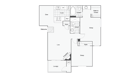 2 beds, 2 baths, 890 sqft, $2,660