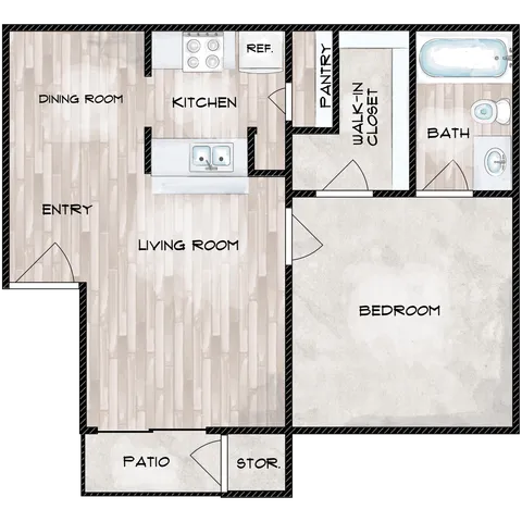1 bed, 1 bath, 603 sqft, $725