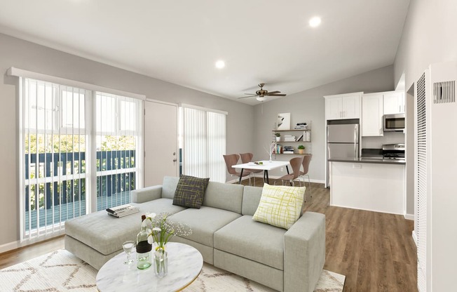 a living room with a couch and a coffee table