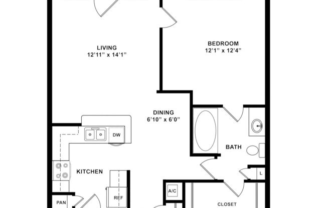 1 bed, 1 bath, 673 sqft, $1,219