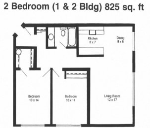 2 beds, 1 bath, 825 sqft, $1,558