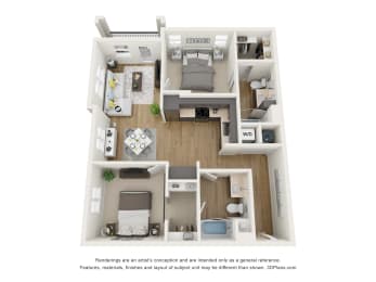 2 beds, 2 baths, 1,049 sqft, $1,891