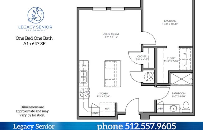 1 bed, 1 bath, 647 sqft, $1,095, Unit 152