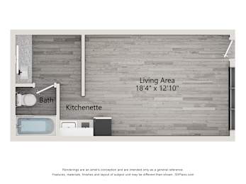 Studio, 1 bath, 334 sqft, $899