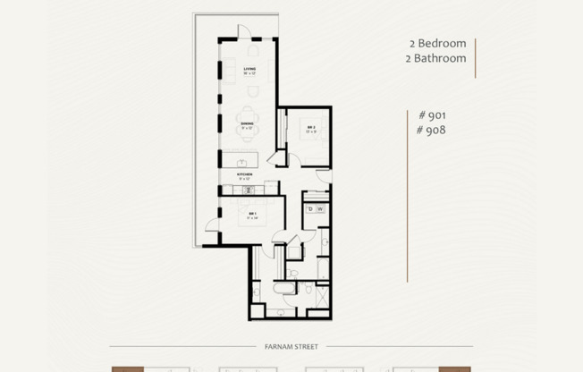 2 beds, 2 baths, 1,297 sqft, $3,600, Unit 908