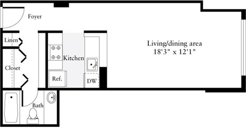 Studio, 1 bath, 396 sqft, $1,708