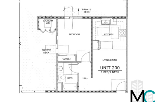 1 bed, 1 bath, 640 sqft, $2,400, Unit 200