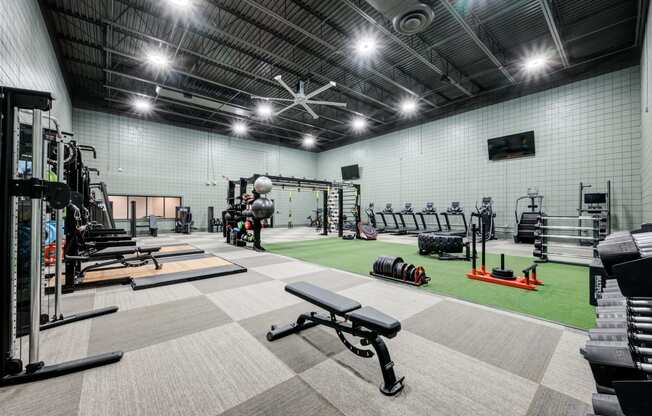 the gym is equipped with weights and cardio equipment