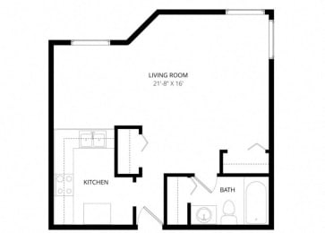 Studio, 1 bath, 444 sqft, $1,275