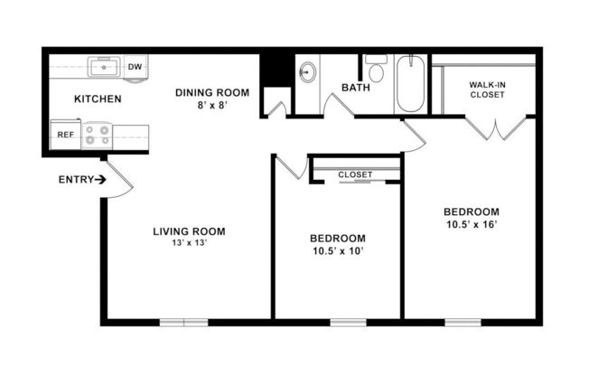 2 beds, 1 bath, 824 sqft, $1,650