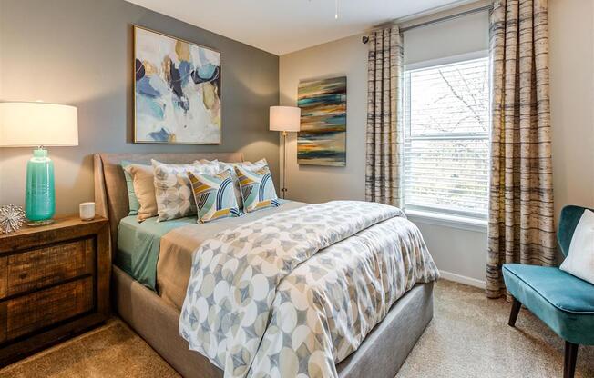 Bedroom With Ceiling Fan at Orion Arlington Lakes, Illinois