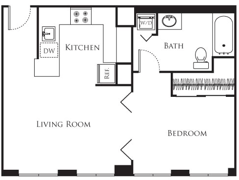 1 bed, 1 bath, 606 sqft, $2,171, Unit 711