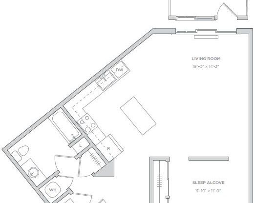 Studio, 1 bath, 845 sqft, $2,400