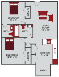 2 beds, 1.5 baths, 850 sqft, $970