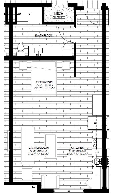 Studio, 1 bath, 512 sqft, $895, Unit Unit 306