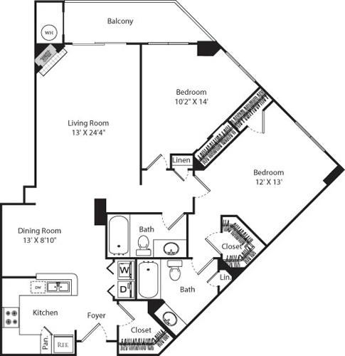 2 beds, 2 baths, 1,194 sqft, $3,923, Unit 1711