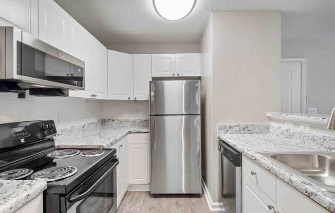 Ashford at Spring Lake apartments in Atlanta Georgia photo of kitchen with stainless steel appliances