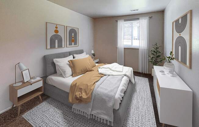 a bedroom with a bed and a dresser