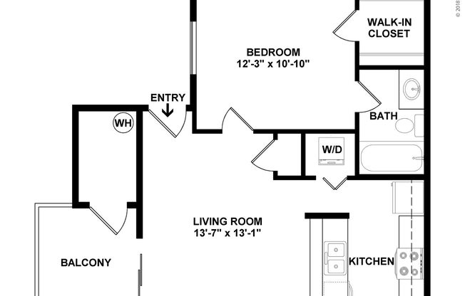 1 bed, 1 bath, 518 sqft, $1,099