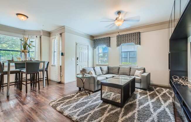 living room with bay window dining area