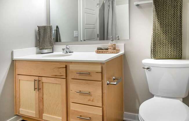 A white toilet sits next to a sink in a bathroom.