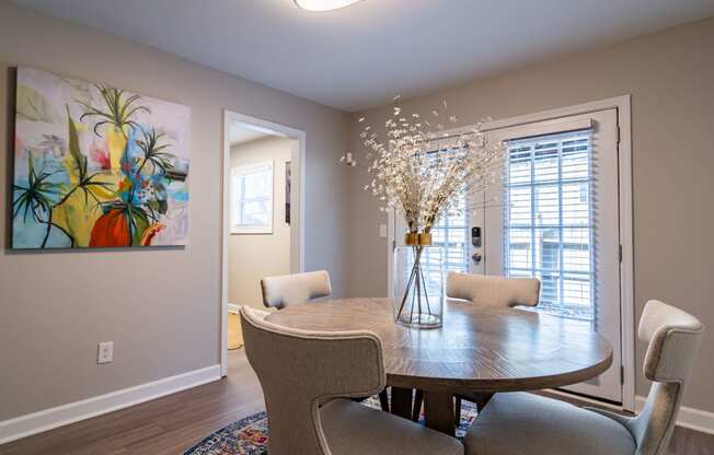 Dining room space with table decor at Elme Sandy Springs Apartments, Atlanta, GA, 30350