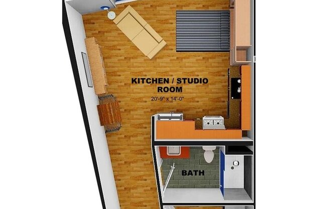 Studio, 1 bath, 581 sqft, $1,350, Unit 404